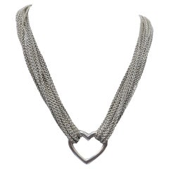 Tiffany & Co 925 Sterling Silver Multi Strand Choker Toggle Necklace 
