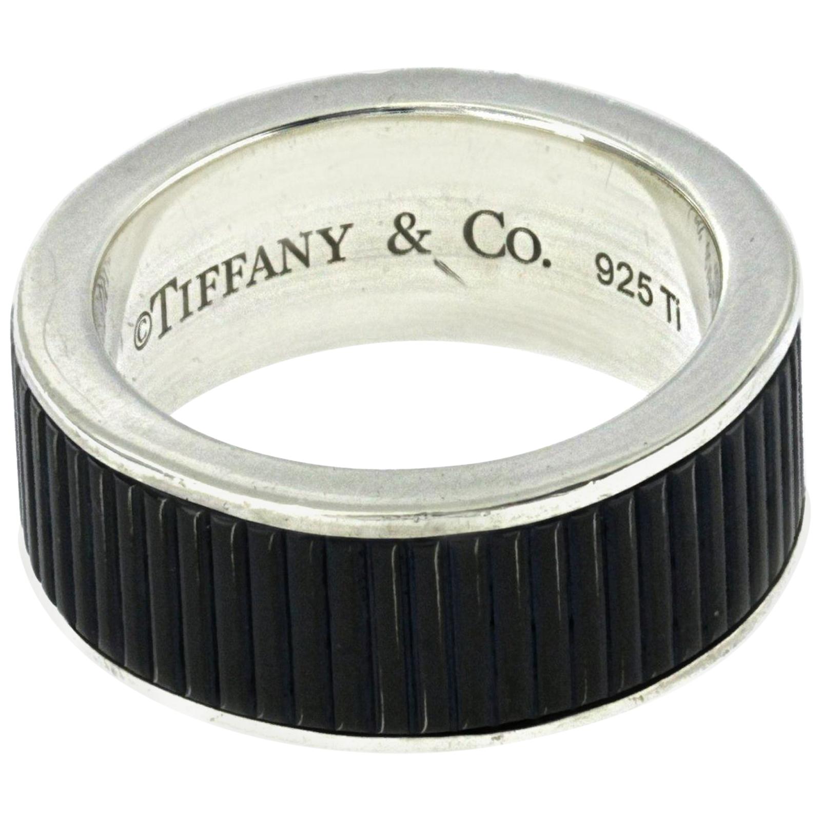 Tiffany & Co. 925 Sterling Silver Titanium Coin Edge Band Ring