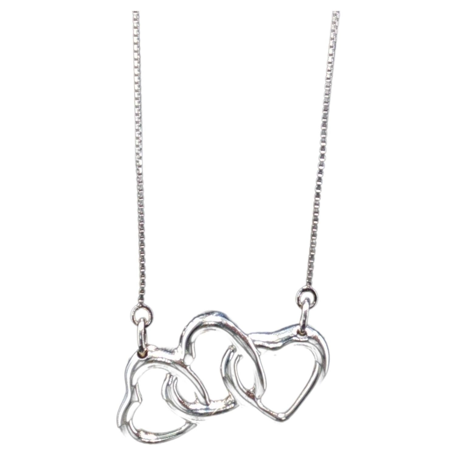 Tiffany & Co 925 Sterling Silver Triple Open Heart Station Necklace 19.5" Estate