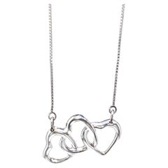 Tiffany & Co 925 Sterling Silver Triple Open Heart Station Necklace 19.5" Estate