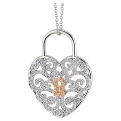 Tiffany & Co .95 Carat Diamond Platinum Rose Gold Heart Lock Pendant Necklace