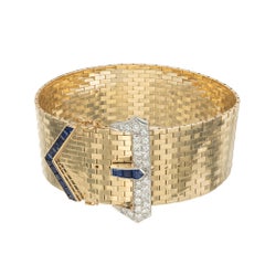Tiffany & Co .95 Carat Diamond Sapphire Two Tone Gold Belt Buckle Bracelet