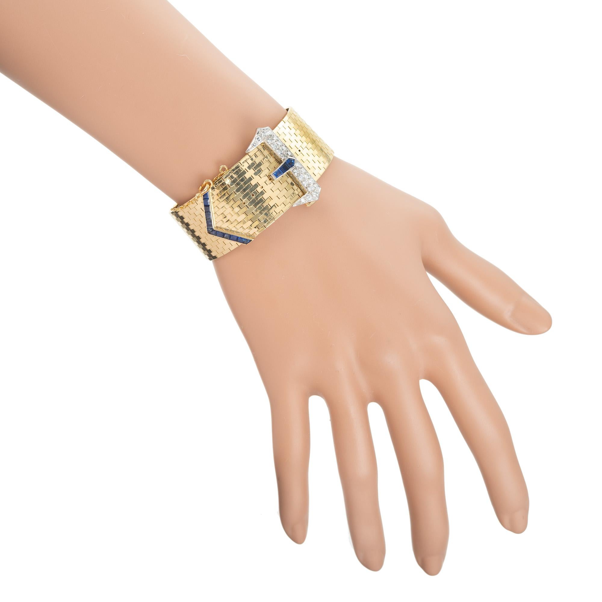 Tiffany & Co .95 Carat Diamond Sapphire Two Tone Gold Belt Buckle Bracelet In Good Condition In Stamford, CT