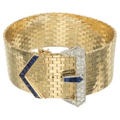 Tiffany & Co .95 Carat Diamond Sapphire Two Tone Gold Belt Buckle Bracelet 