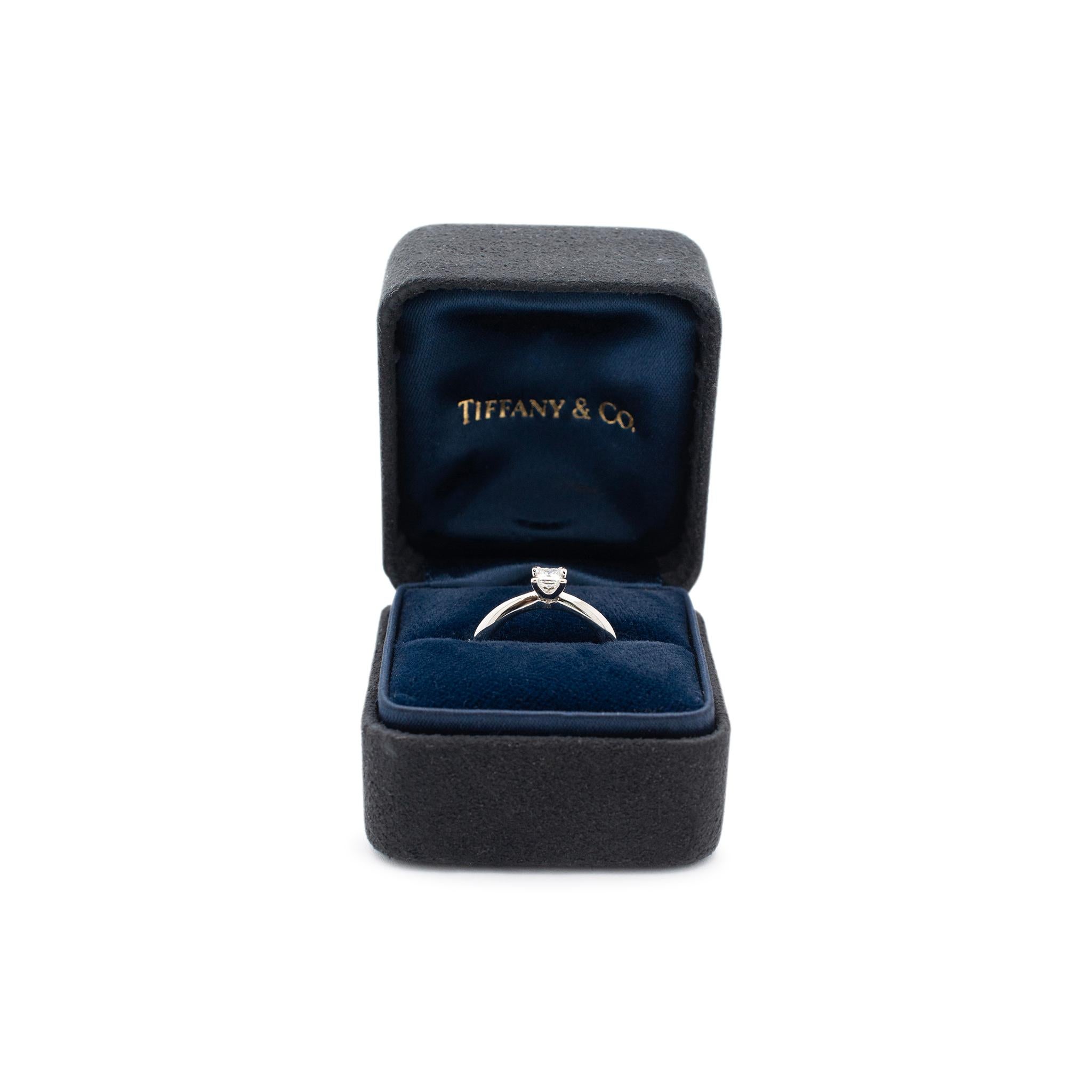 Tiffany & Co. 950 Platinum 0.22 Princess Cut Diamond Promise Engagement Ring For Sale 4