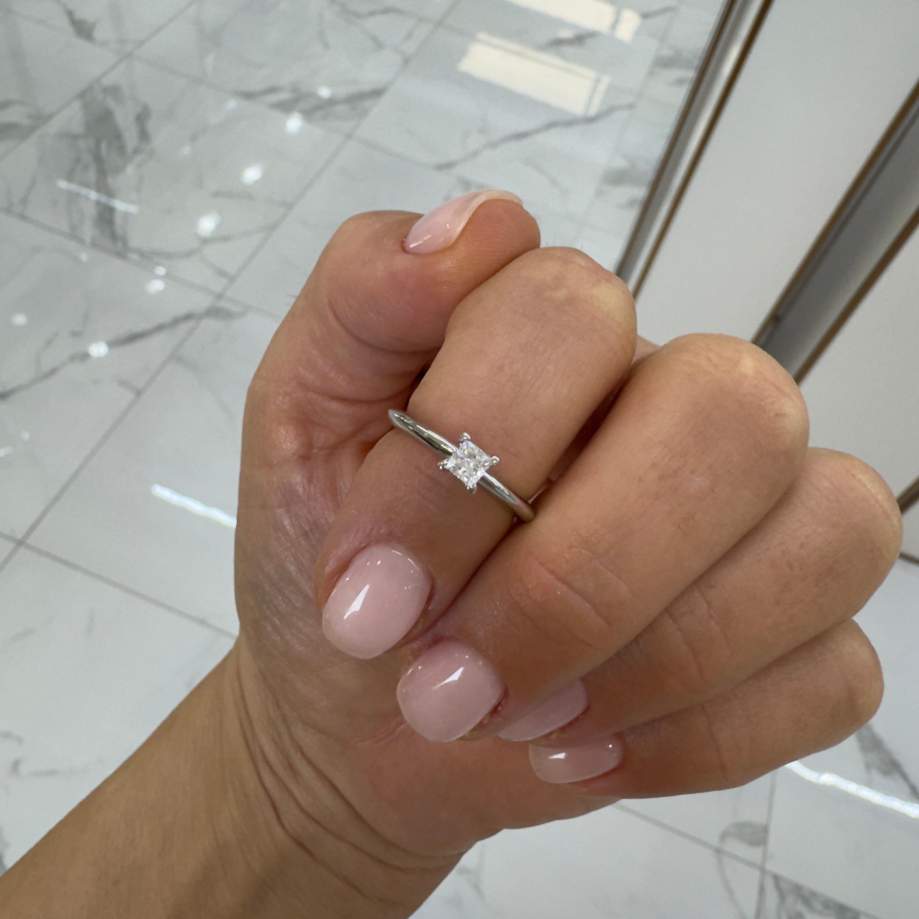 Tiffany & Co. 950 Platinum 0.22 Princess Cut Diamond Promise Engagement Ring For Sale 5