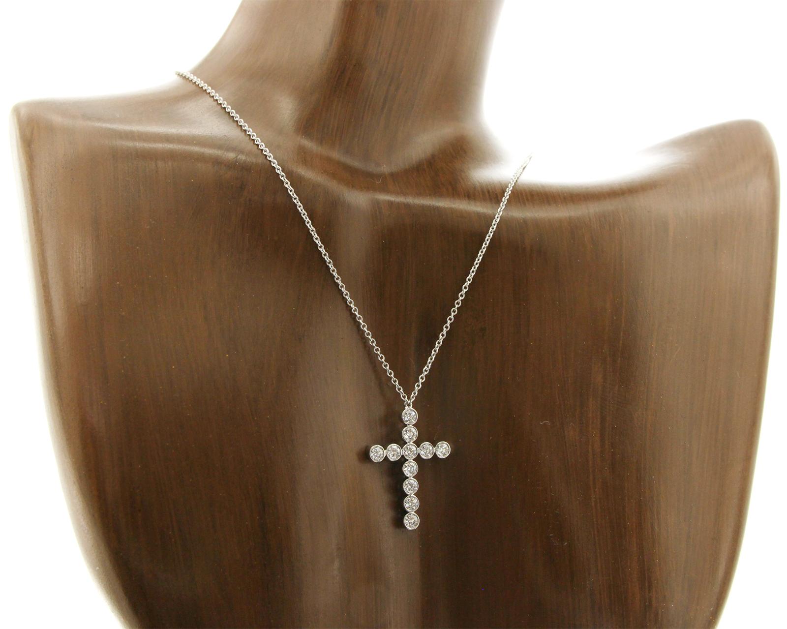 Round Cut Tiffany & Co. 950 Platinum 0.55 Carat Diamonds Cross Necklace