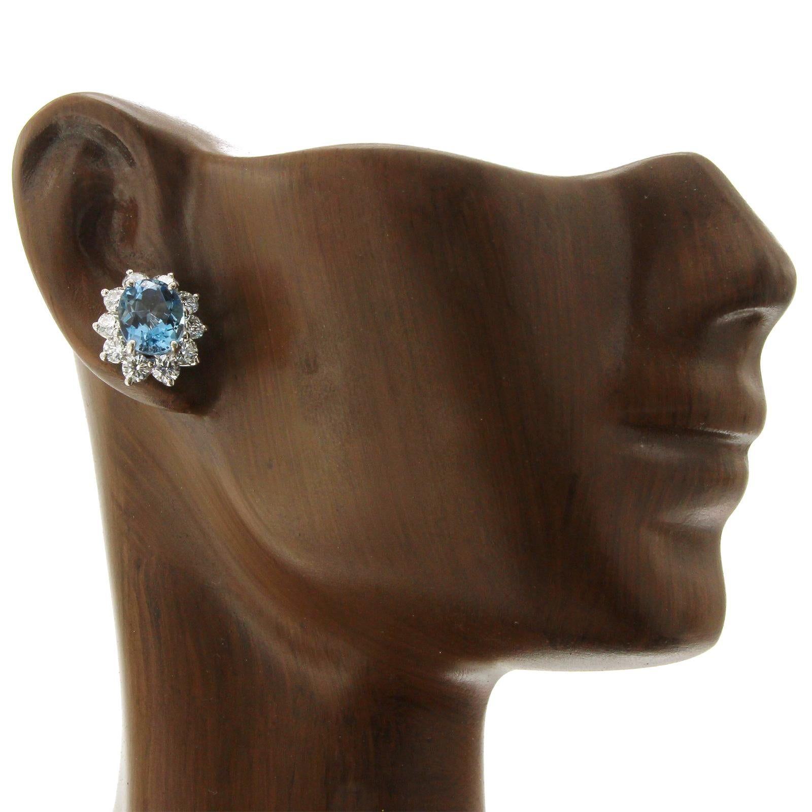 Oval Cut Tiffany & Co. 950 Platinum Aquamarines and Diamonds Stud Earrings