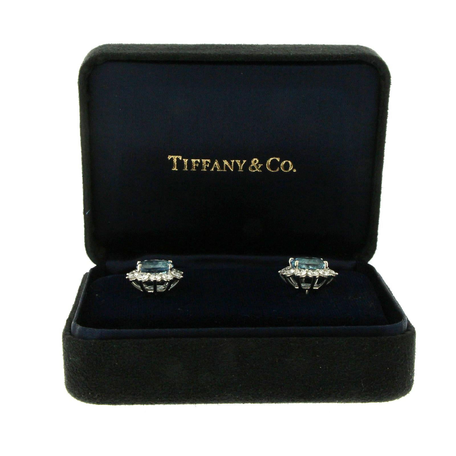 Women's Tiffany & Co. 950 Platinum Aquamarines and Diamonds Stud Earrings