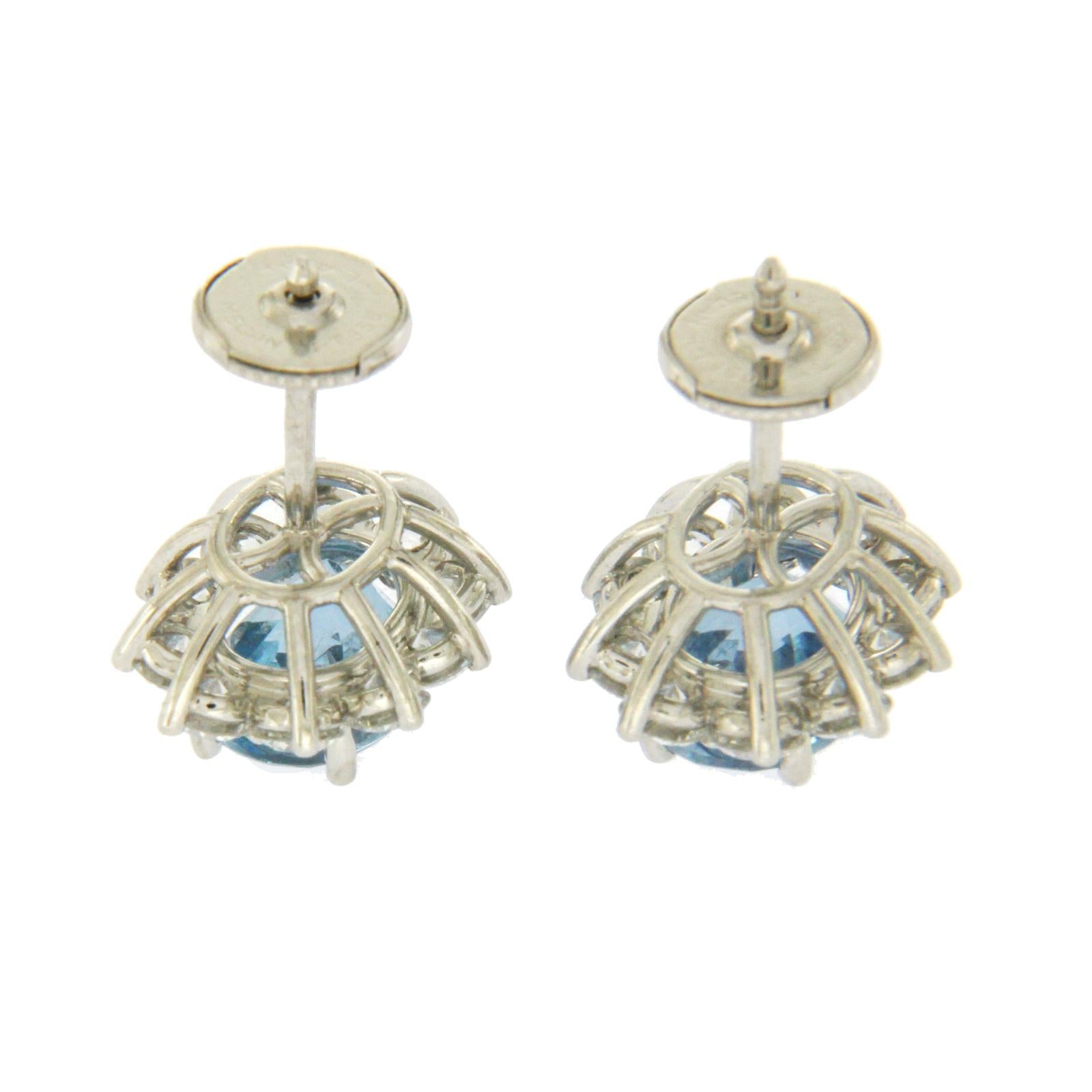 Tiffany & Co. 950 Platinum Aquamarines and Diamonds Stud Earrings 1