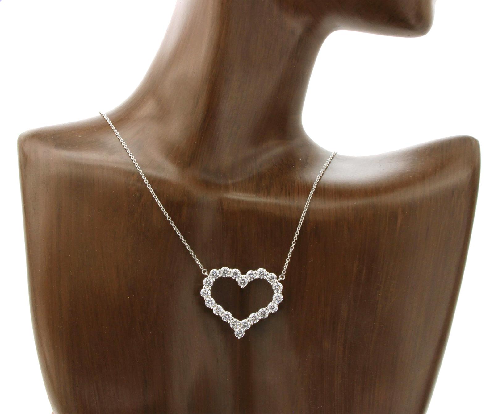 Tiffany & Co. 950 Platinum Diamond Large Heart Necklace In Excellent Condition In Los Angeles, CA