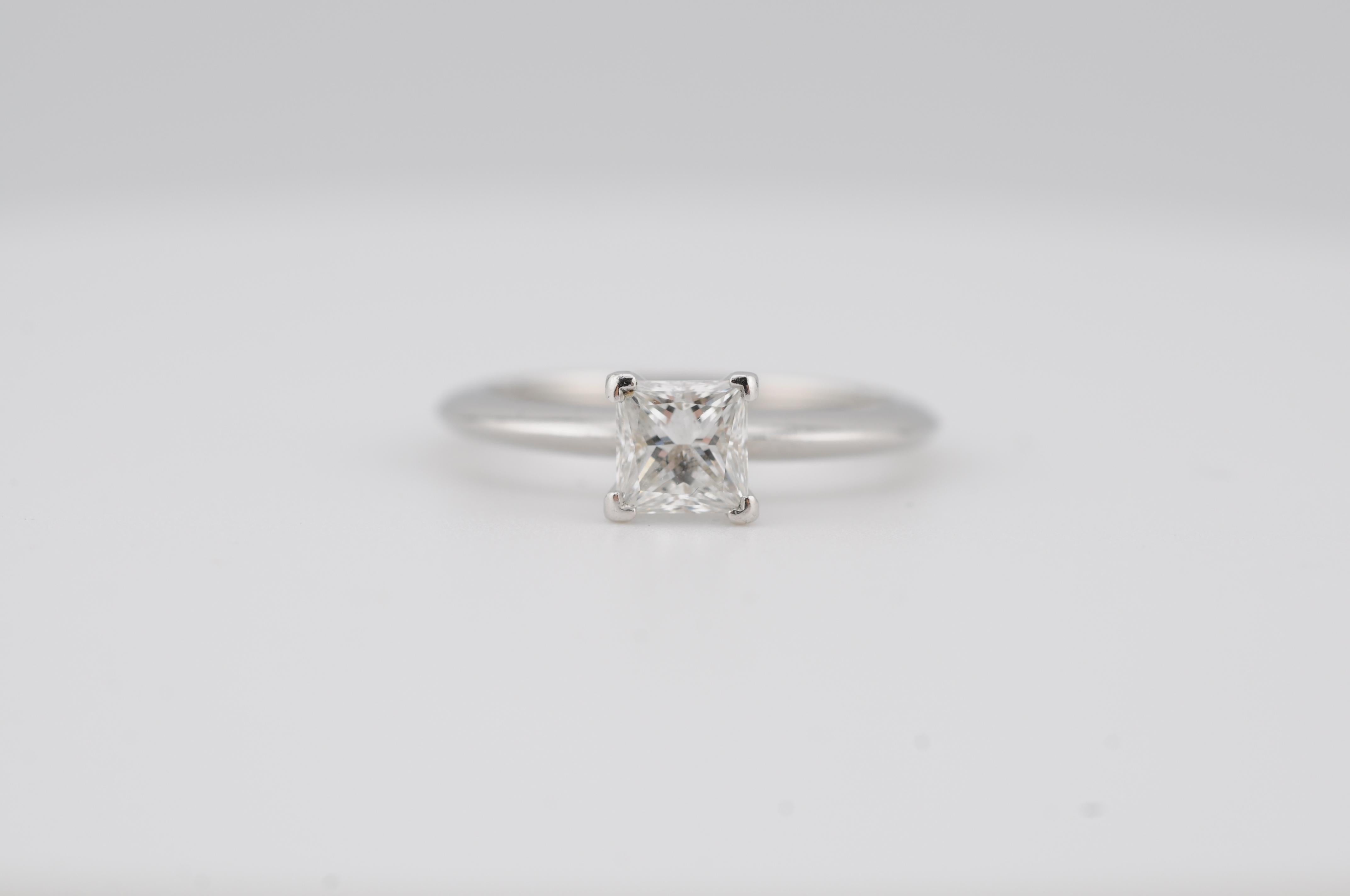 Tiffany & Co. 950 Platinum Engagement Ring with 0.70ct Princess-Cut Diamond For Sale 1