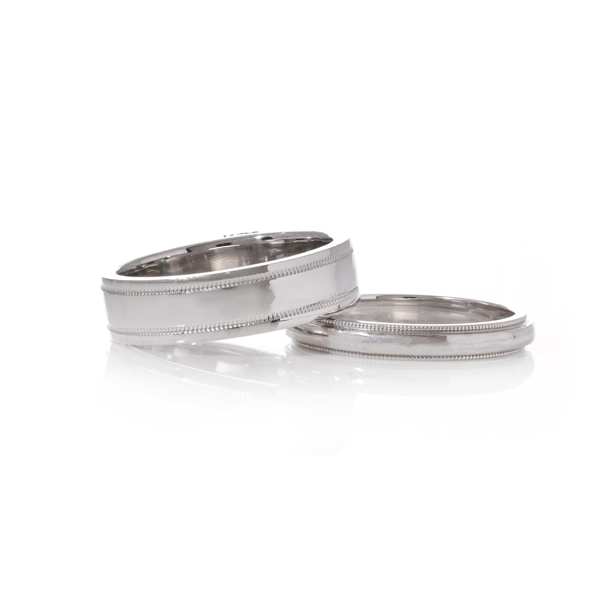 Tiffany & Co. 950 Platin Mill grain Ehering-Ringe mit Maserung für ihn und sie für Damen oder Herren im Angebot