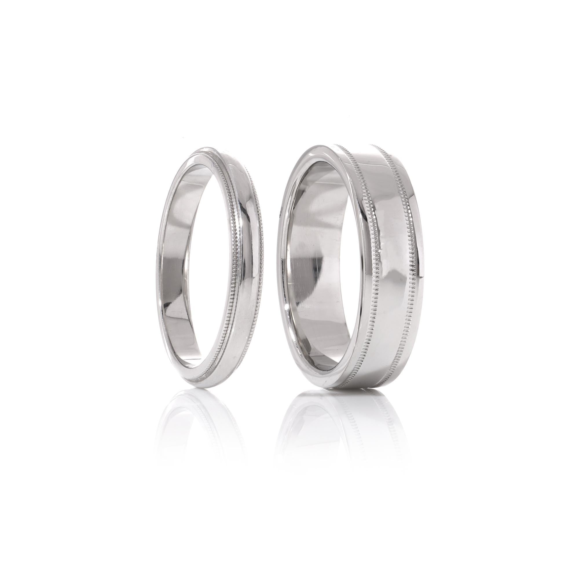Tiffany & Co. 950 Platin Mill grain Ehering-Ringe mit Maserung für ihn und sie im Angebot 1