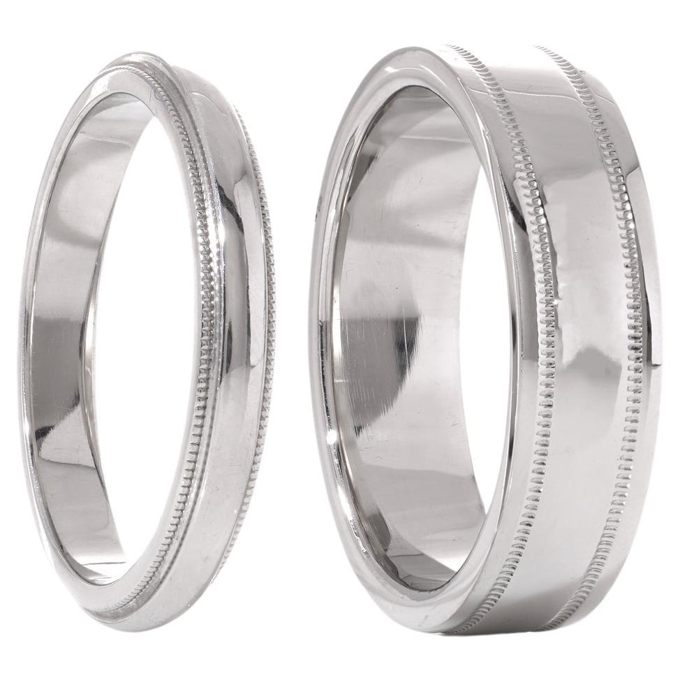 Tiffany & Co. 950 Platin Mill grain Ehering-Ringe mit Maserung für ihn und sie im Angebot