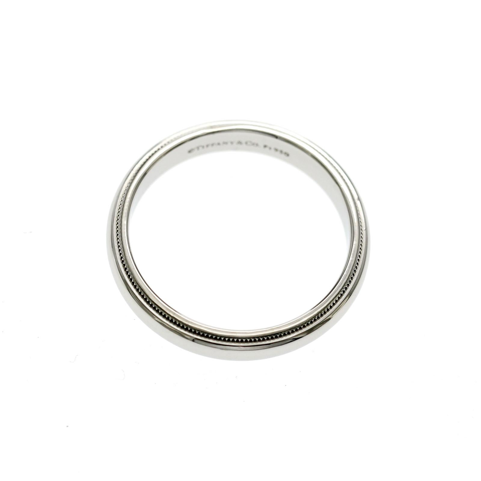 Tiffany & Co. 959 Platinum Milgrain 4 mm Wedding Band Ring Size 10.5 For Sale 1