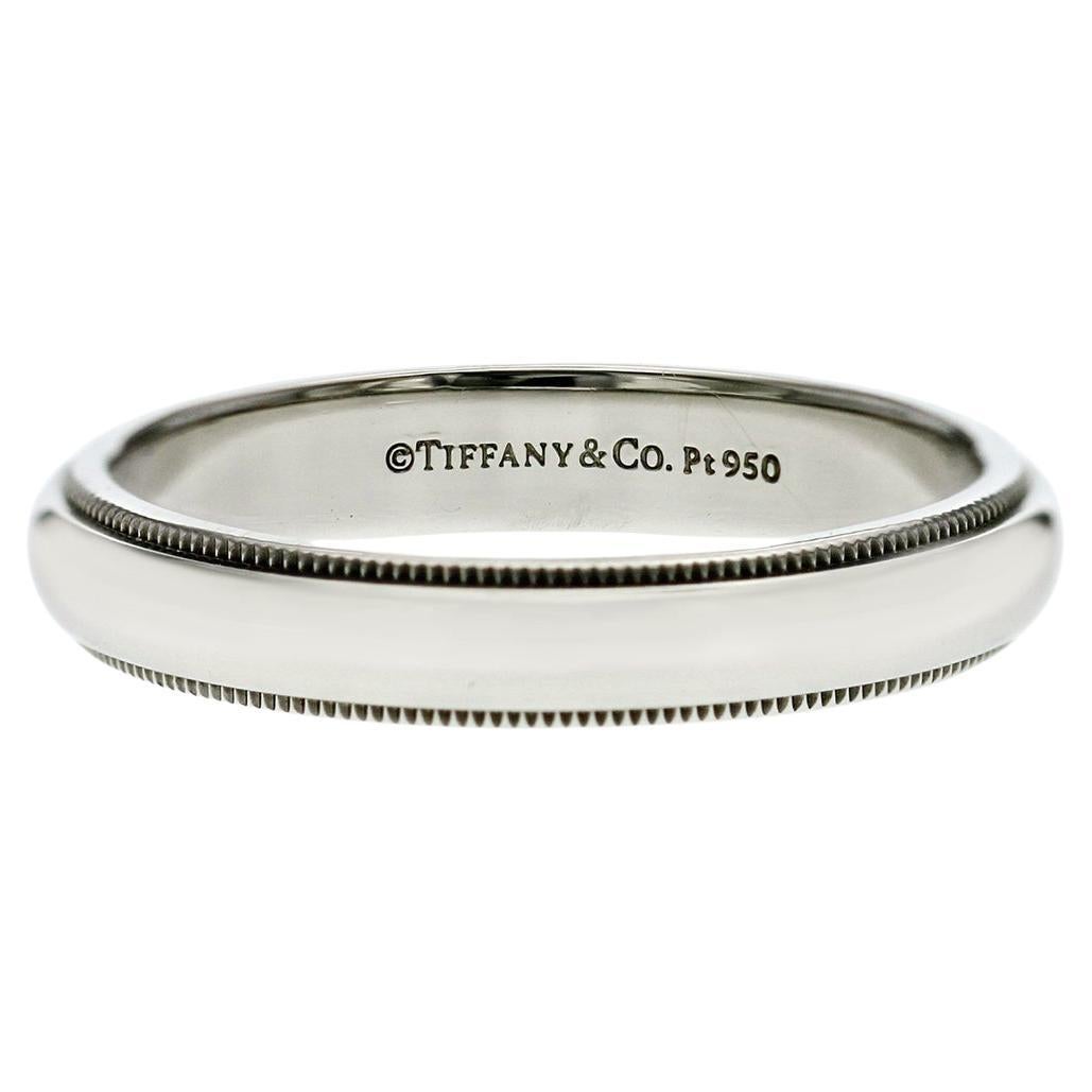 Tiffany & Co. 959 Platinum Milgrain 4 mm Wedding Band Ring Size 10.5 For Sale