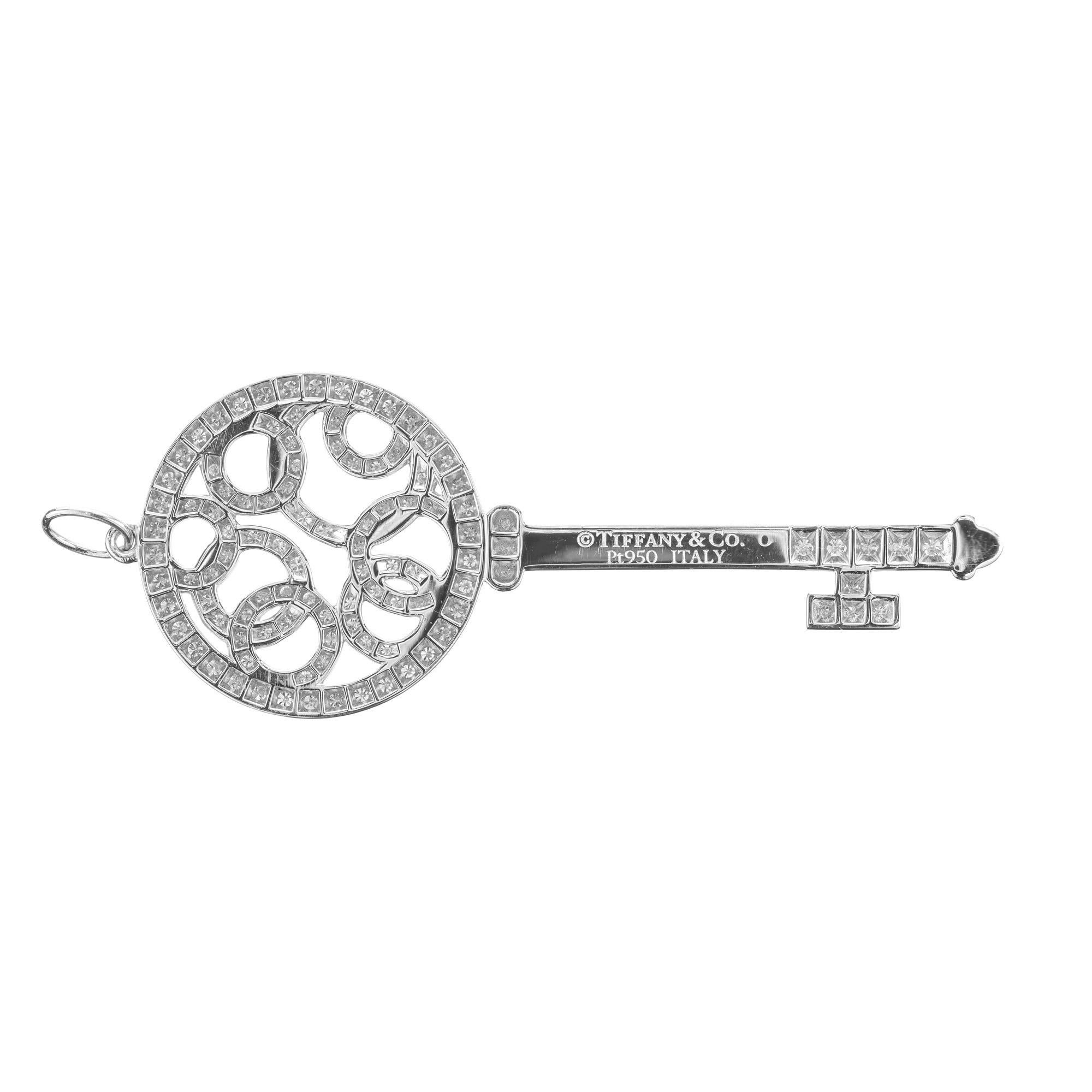 Round Cut Tiffany & Co .98 Carat Diamond Platinum Bubble Key Pendant  For Sale