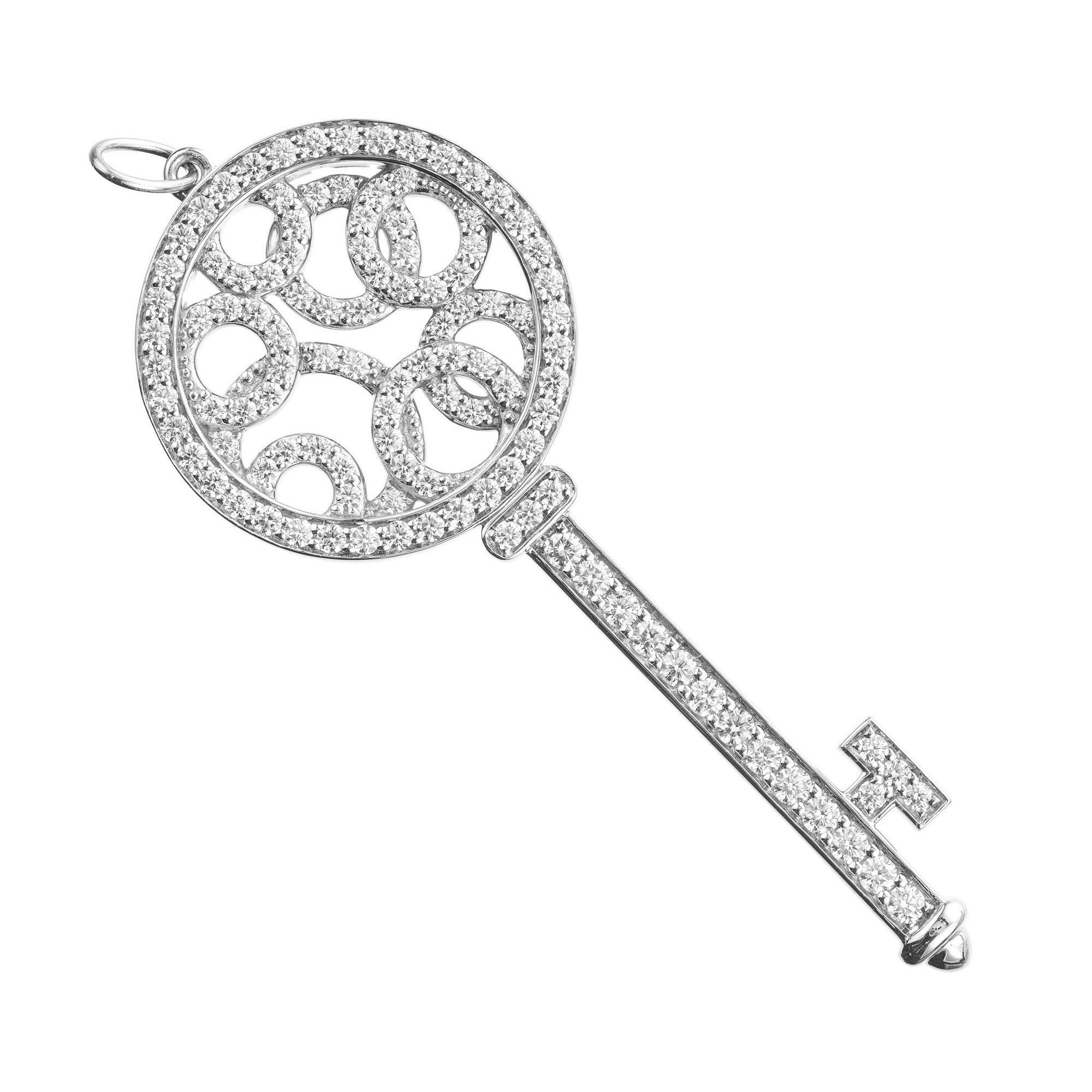 Women's Tiffany & Co .98 Carat Diamond Platinum Bubble Key Pendant  For Sale