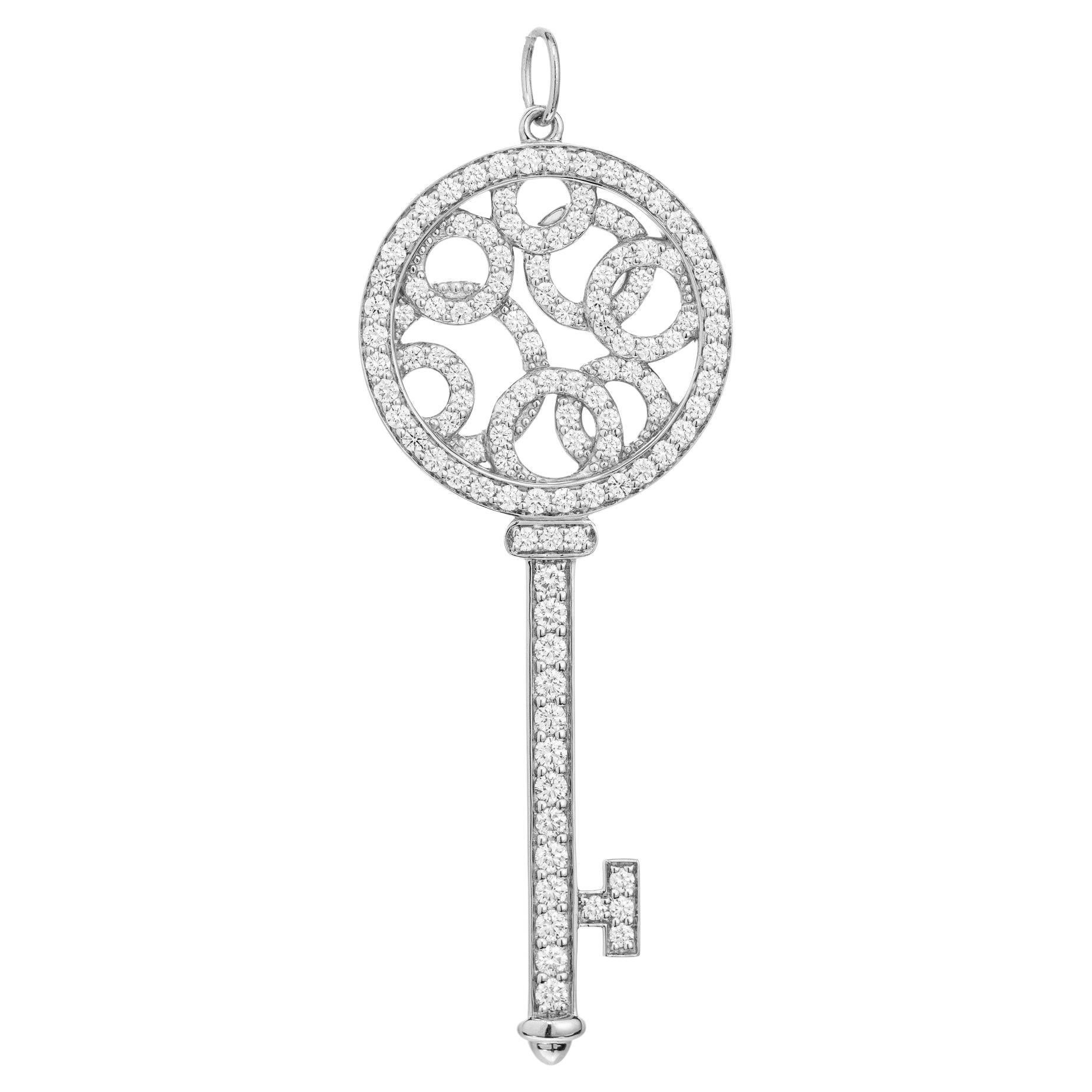 Tiffany & Co .98 Carat Diamond Platinum Bubble Key Pendant  For Sale
