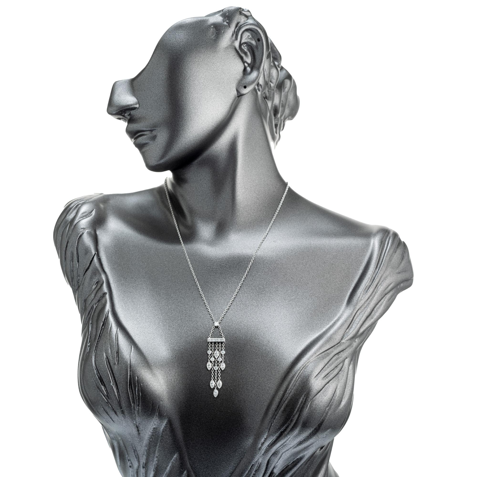 Round Cut Tiffany & Co. .99 Carat Diamond Platinum Swing Drop Pendant Necklace For Sale