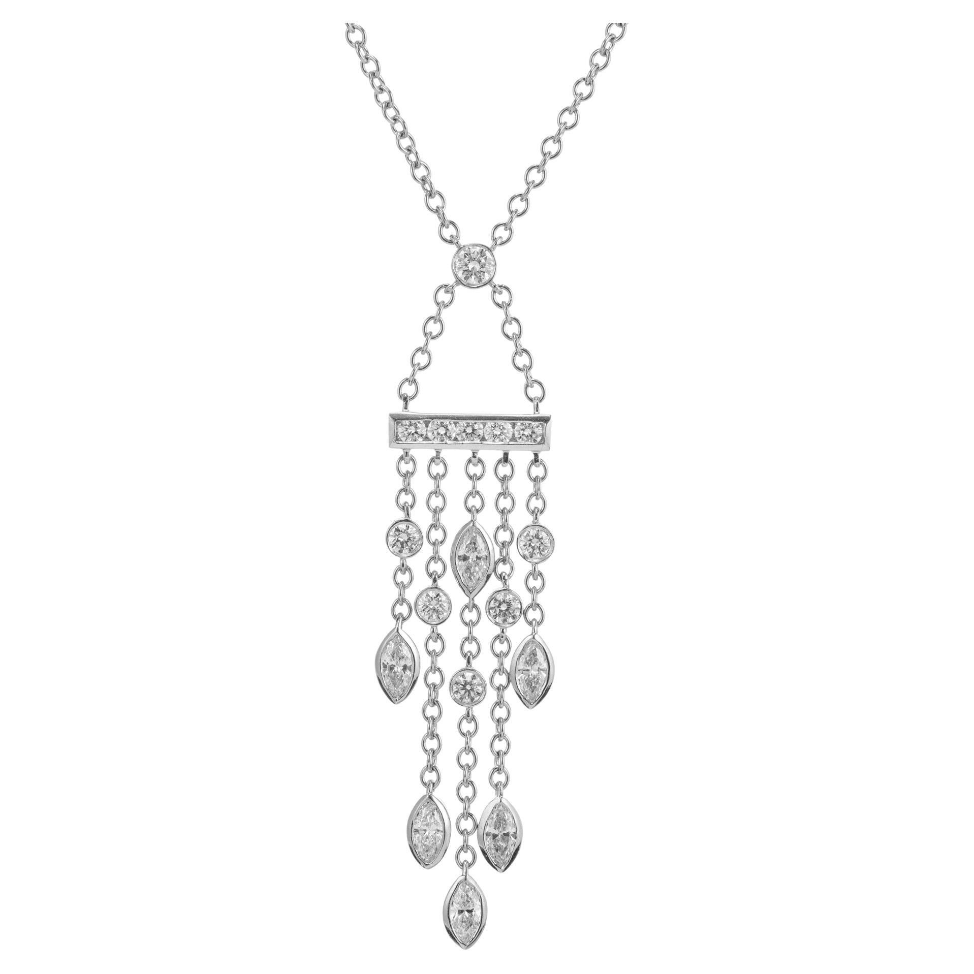 Tiffany & Co. .99 Carat Diamond Platinum Swing Drop Pendant Necklace For Sale