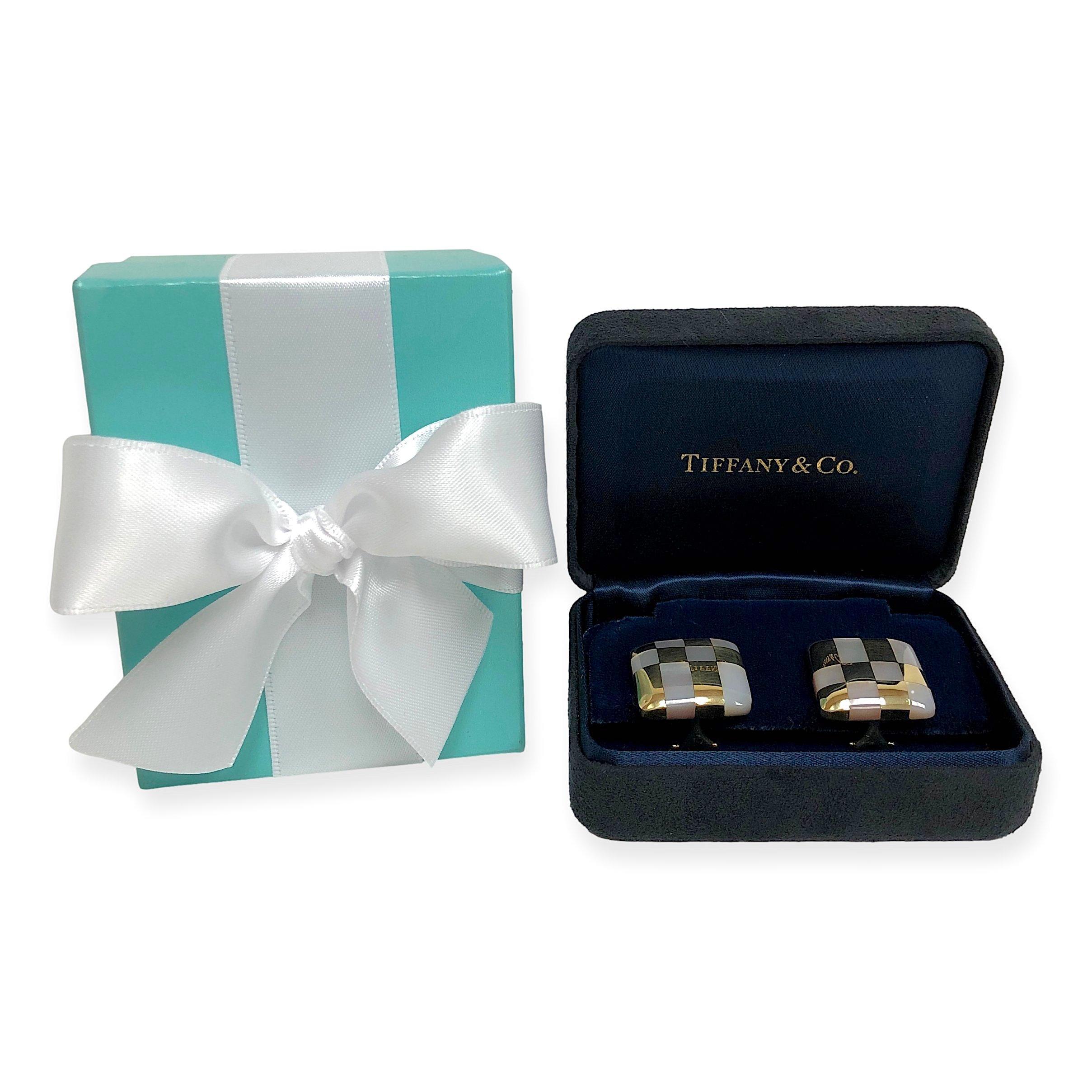 Tiffany & Co. A. Cummings 18K Yellow Gold Mother Of Pearl Square Clip Earrings For Sale 1