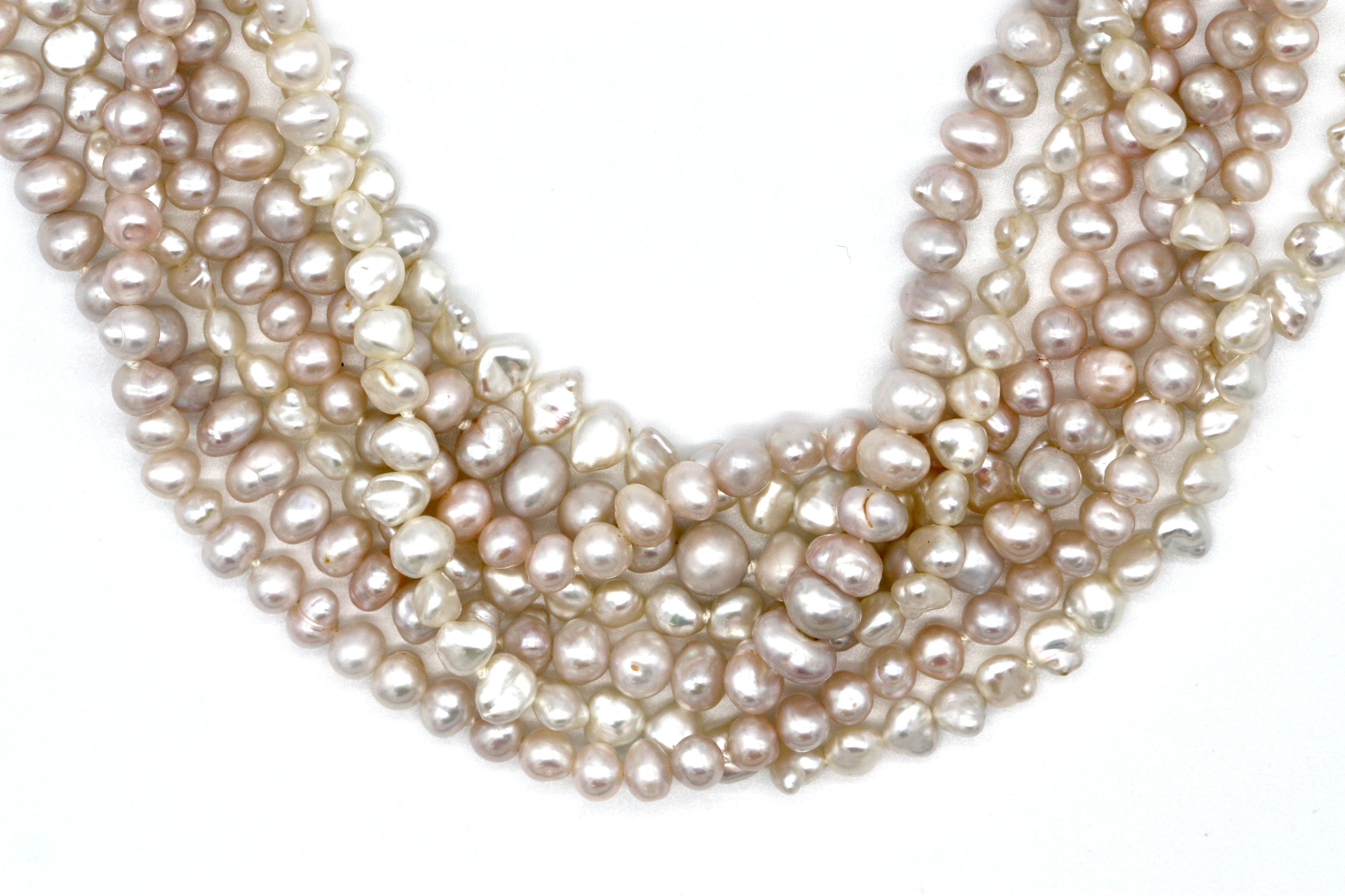 Tiffany & Co. a Seven Strand Biwa Pearl Torsade Necklace, 18kt Gold In Good Condition In Palm Beach, FL