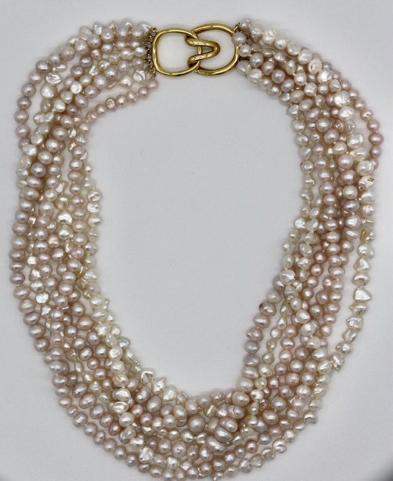 Tiffany and Co. a Seven Strand Biwa Pearl Torsade Necklace, 18kt Gold ...