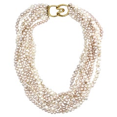 Tiffany & Co. a Seven Strand Biwa Pearl Torsade Necklace, 18kt Gold