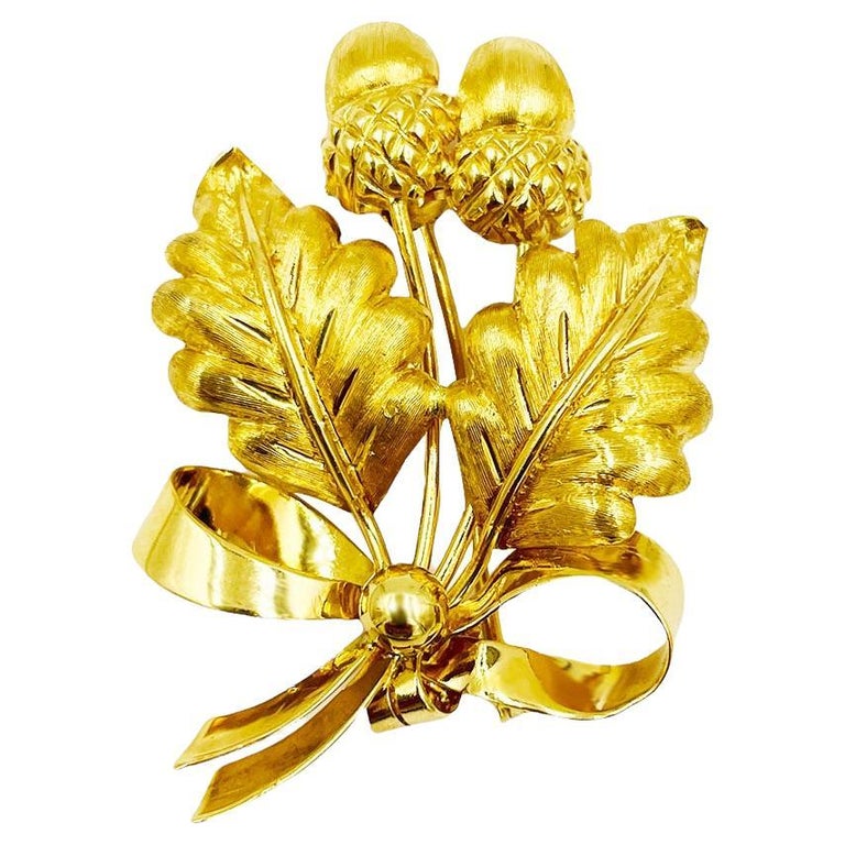 Broche Vintage Feuille De Chêne Avec Gland - Joli Bijou D'occasion