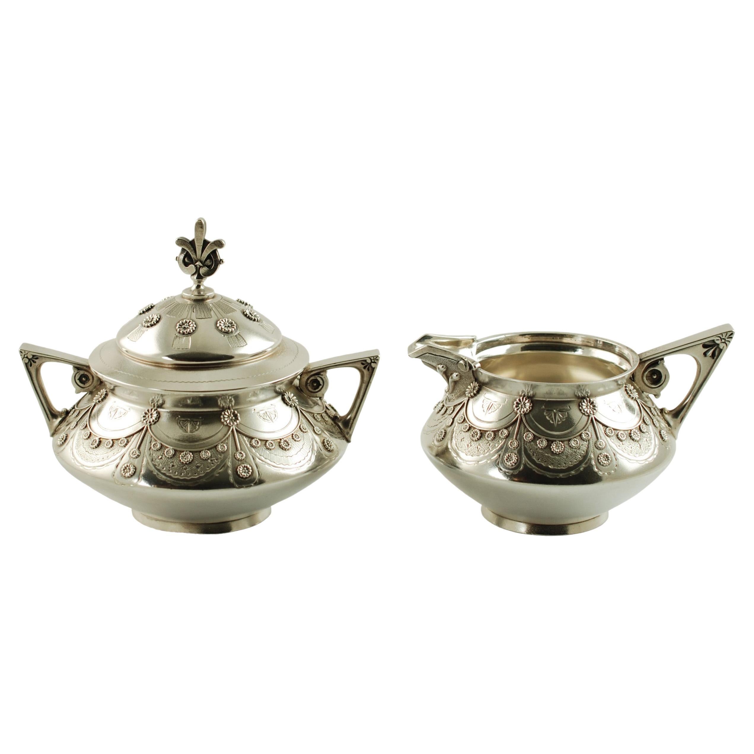 Tiffany & Co Aesthetic Movement Sterling Silver Cream and Sugar Set For Sale