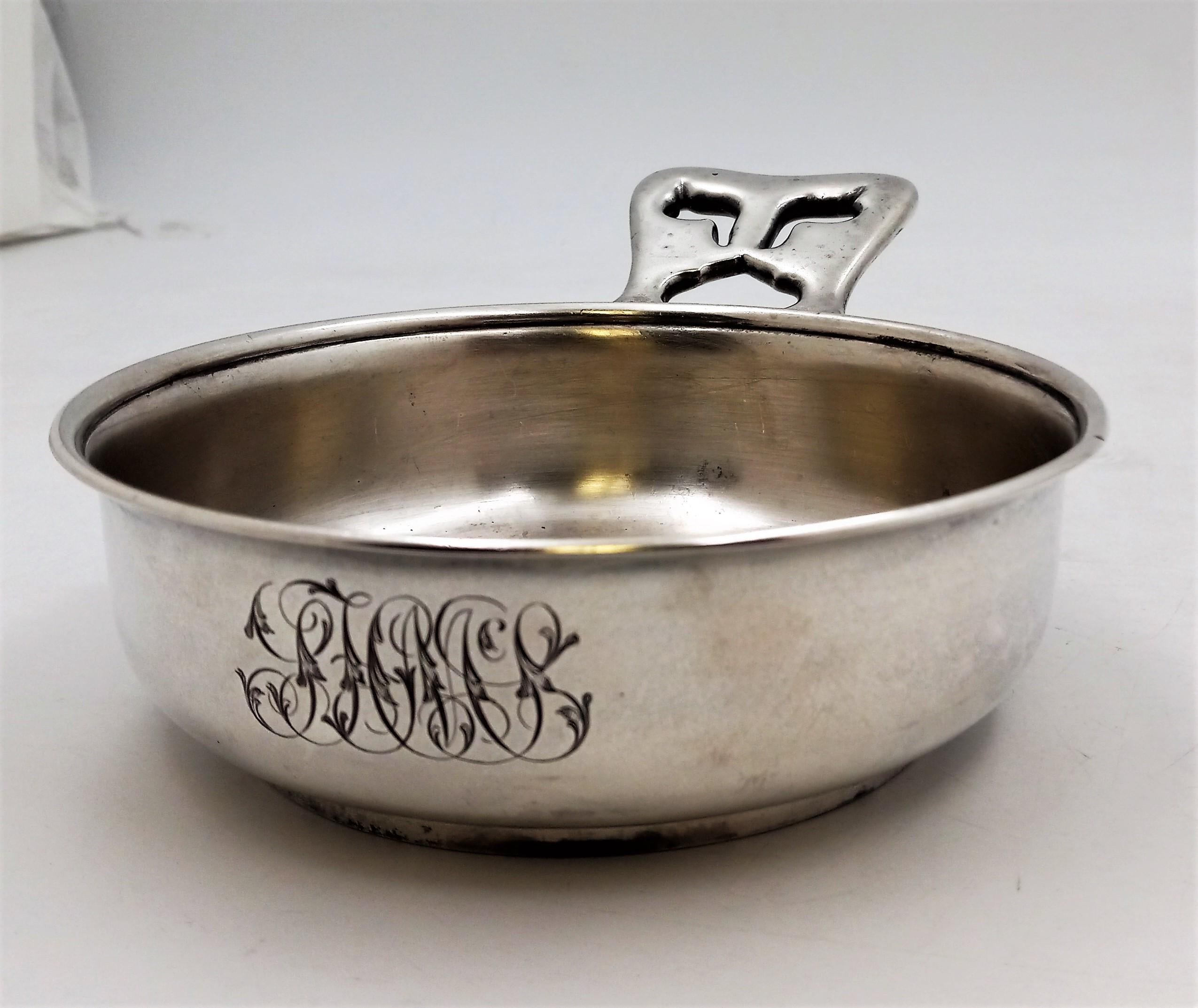 Tiffany & Co. aesthetic sterling silver porringer dish, circa 1880s. Measurements: 7 1/4