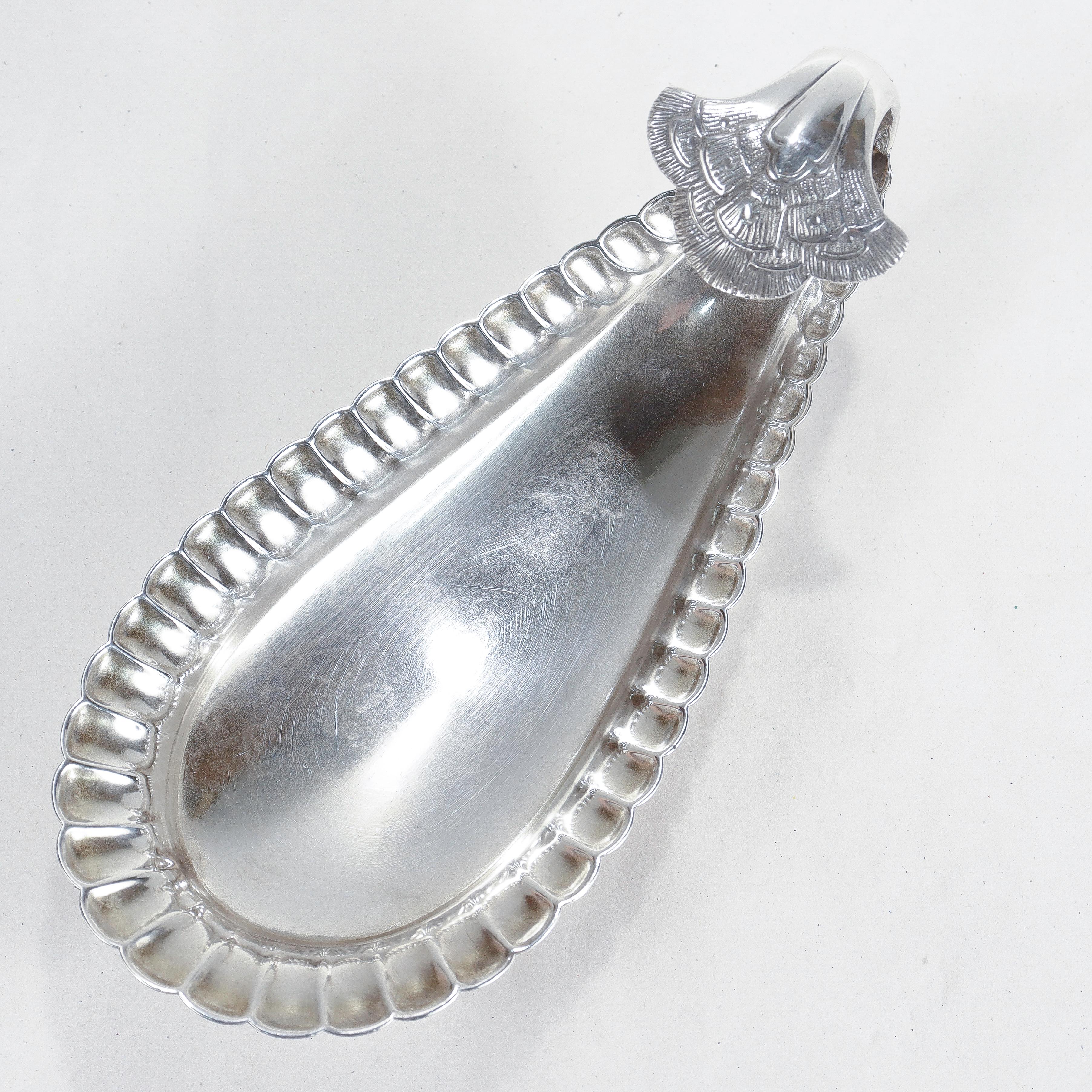 Tiffany & Co. Aesthetic Sterling Silver Stylized Peacock Tail Footed Bonbon Dish For Sale 3