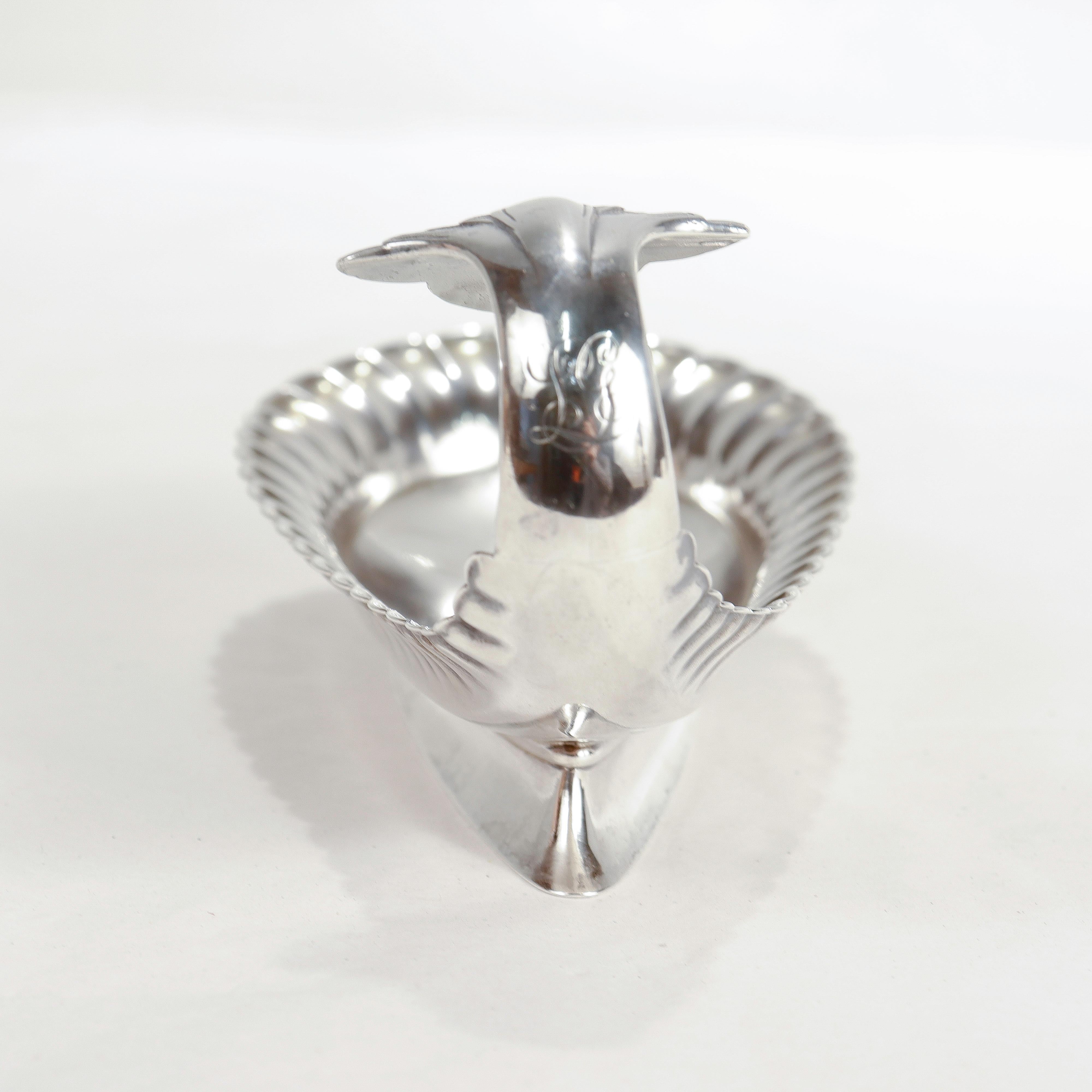 Tiffany & Co. Aesthetic Sterling Silver Stylized Peacock Tail Footed Bonbon Dish For Sale 4