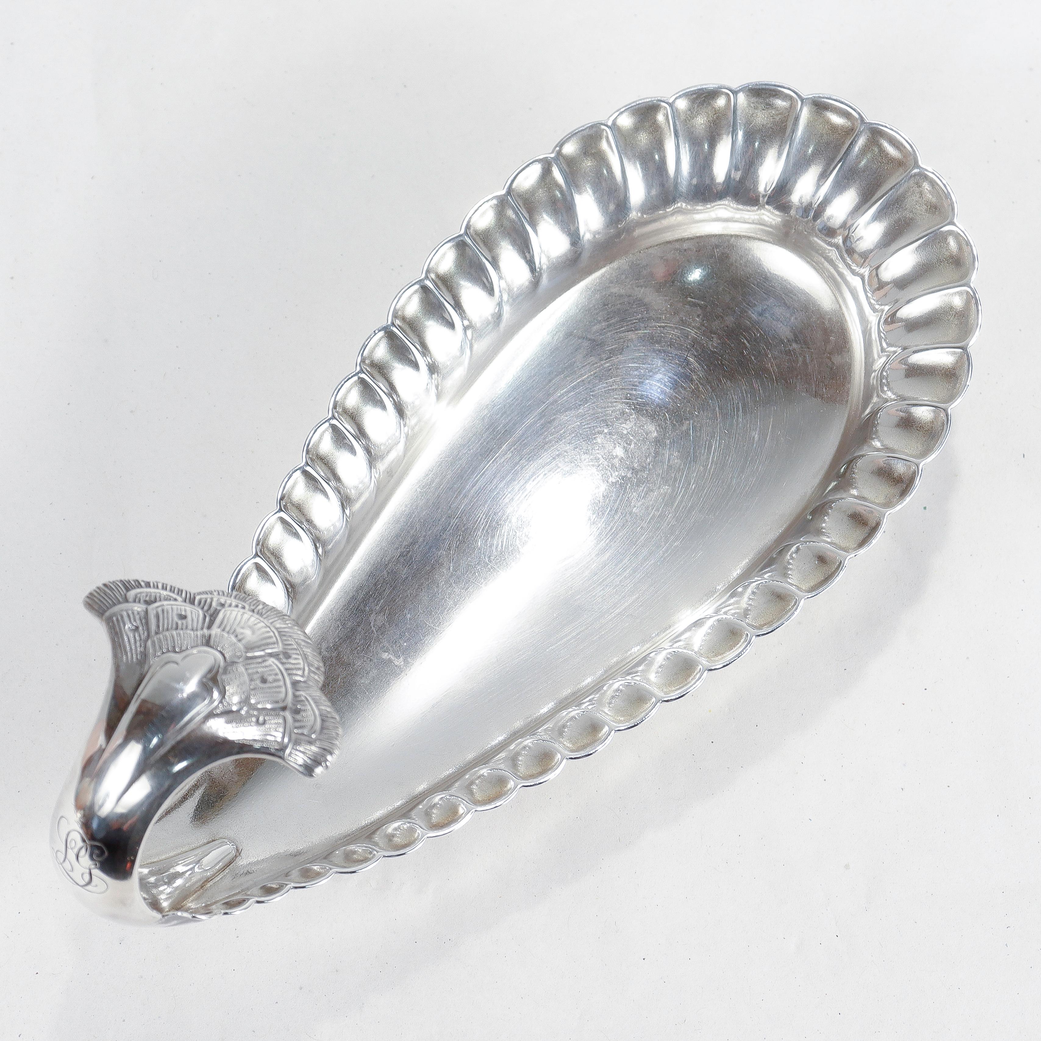 Tiffany & Co. Aesthetic Sterling Silver Stylized Peacock Tail Footed Bonbon Dish For Sale 5