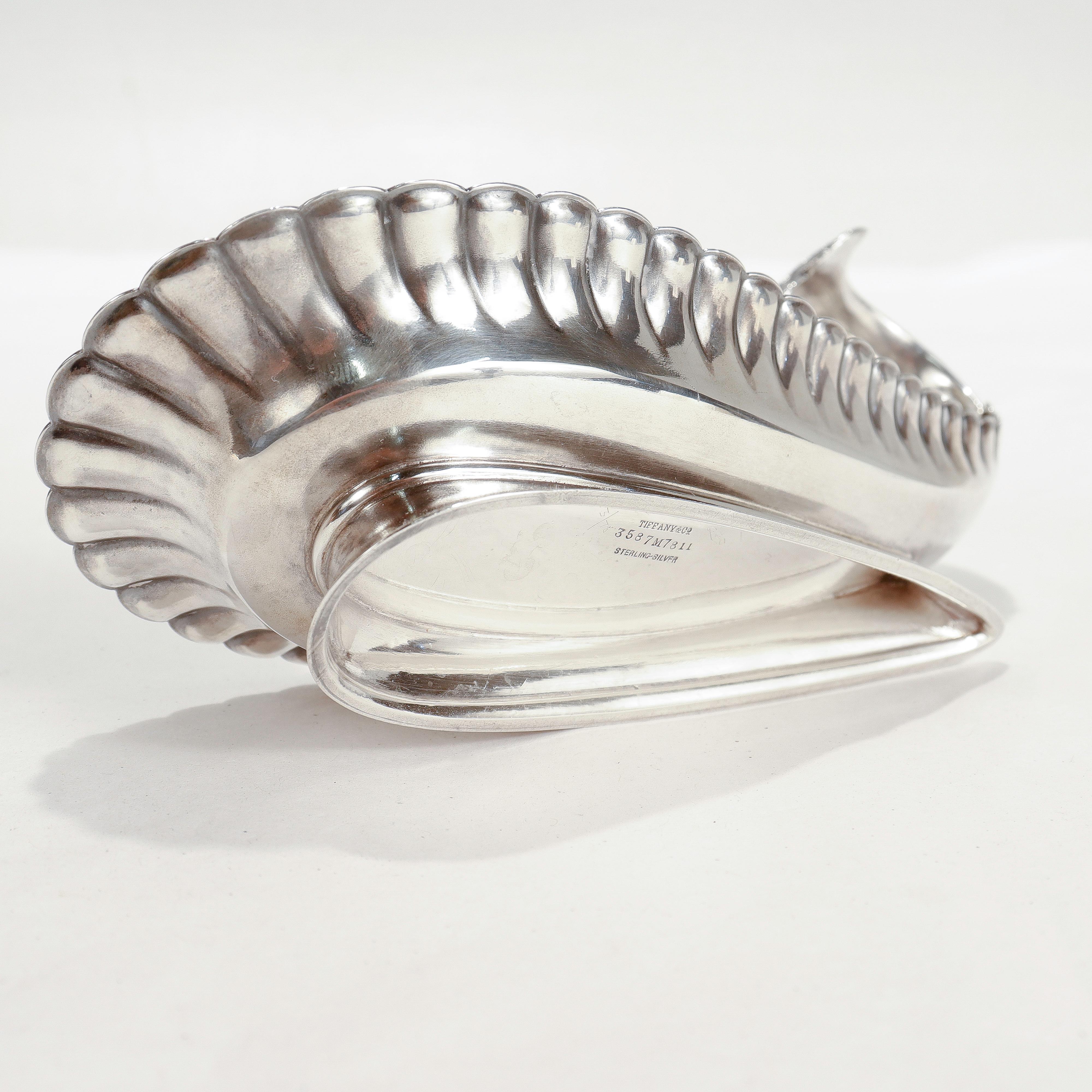 Tiffany & Co. Aesthetic Sterling Silver Stylized Peacock Tail Footed Bonbon Dish For Sale 7