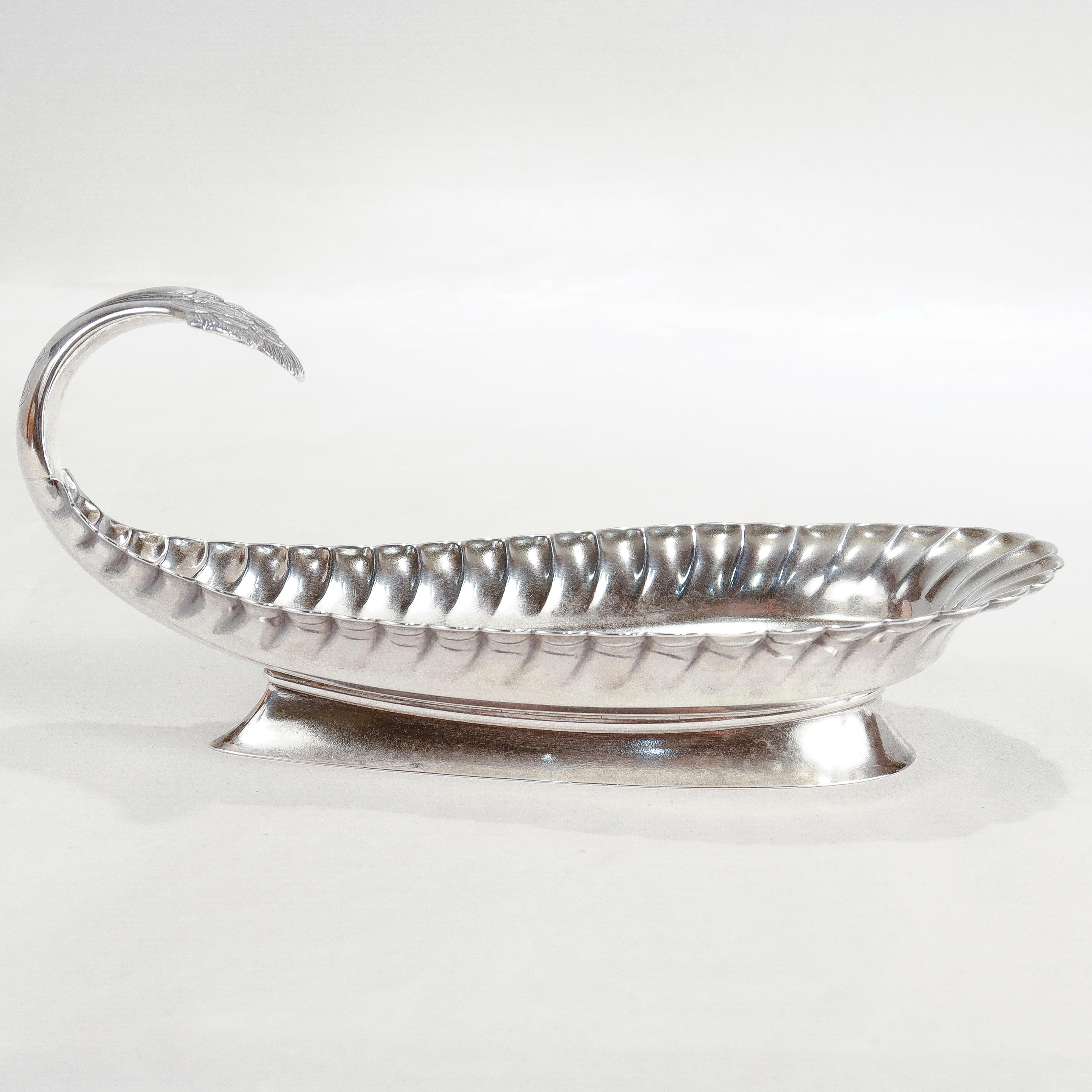 Tiffany & Co. Aesthetic Sterling Silver Stylized Peacock Tail Footed Bonbon Dish In Good Condition For Sale In Philadelphia, PA