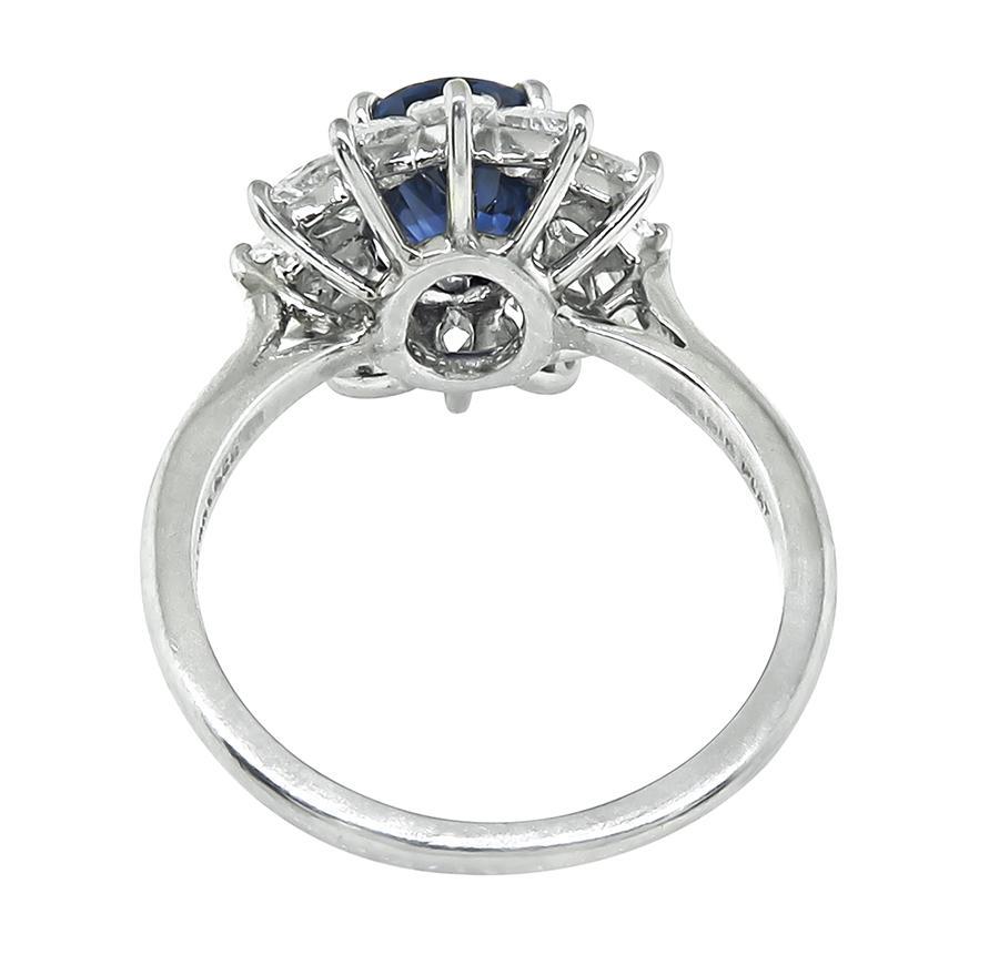 Oval Cut Tiffany & Co GAL Certified 3.00ct Sapphire 1.20ct Diamond Engagement Ring