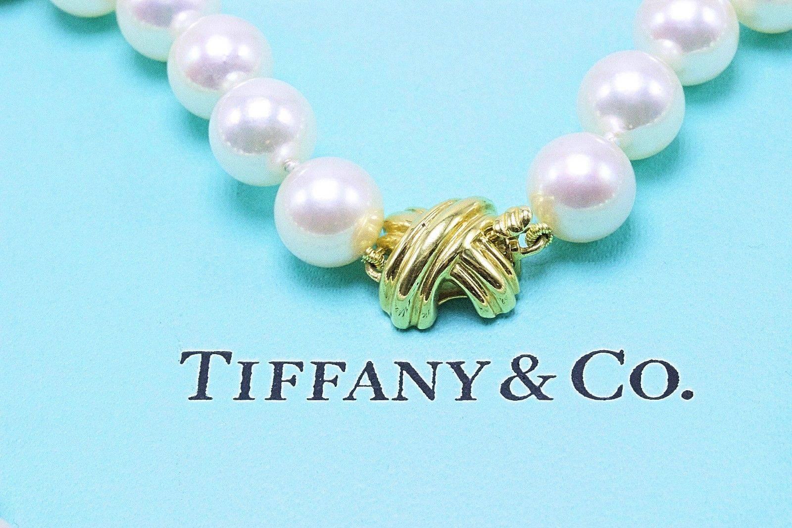 Tiffany & Co. Akoya Cultured Pearl Signature X Necklace 18 Karat Yellow Gold In Excellent Condition For Sale In San Diego, CA