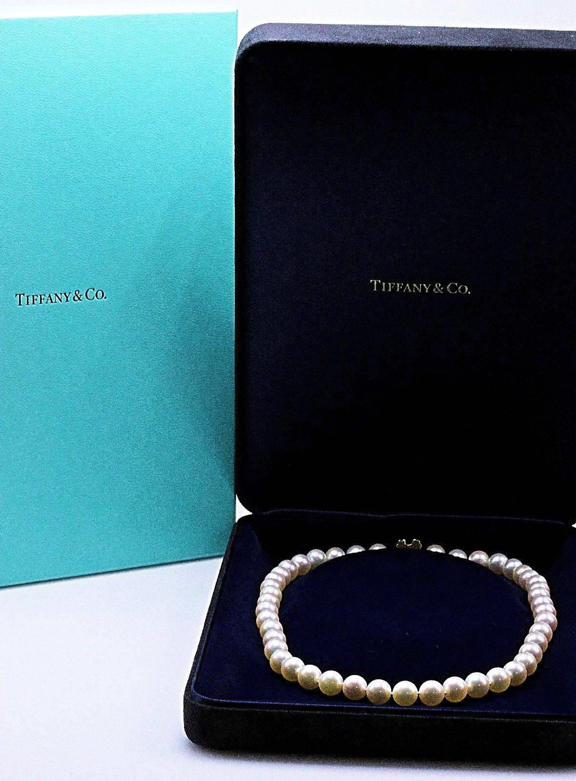 Tiffany & Co. Akoya Zuchtperlen-Halskette 18 Karat Gelbgold Signatur X im Angebot 4