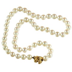 Vintage Tiffany & Co. Akoya Cultured Pearl Signature X Necklace 18 Karat Yellow Gold