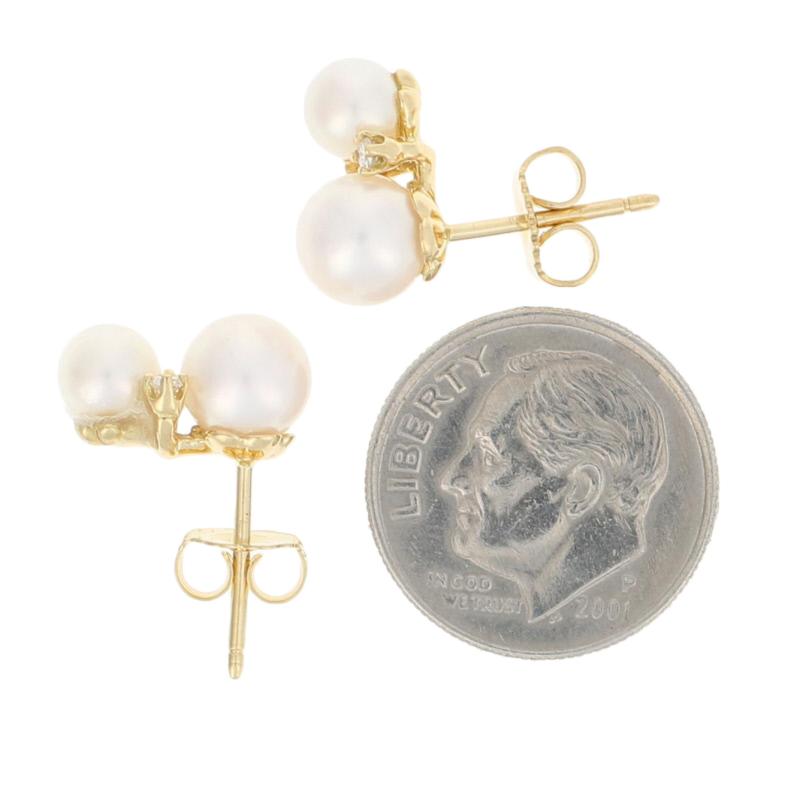 Women's Tiffany & Co. Akoya Pearl & Diamond Earrings Yellow Gold, 18 Karat Pierced Studs