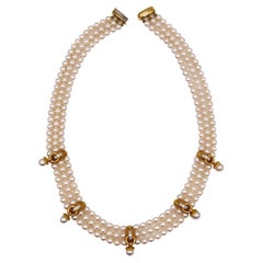 Tiffany & Co. Akoya Pearls Necklace in 18kt Yellow Gold with Vvs Diamonds