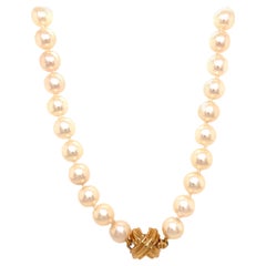 Tiffany & Co. Akoya Pearls with 18 Karat Yellow Gold X-Clasp Necklace