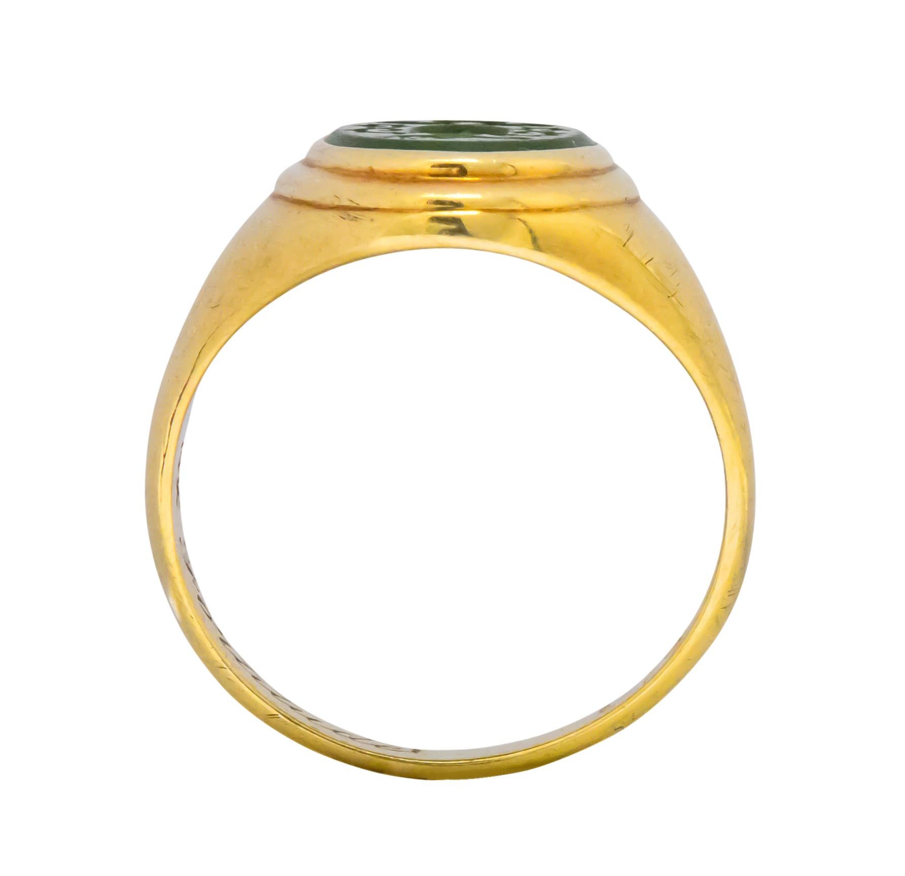 Tiffany & Co. Aladdin Carved Jade Intaglio Seal 14 Karat Yellow Gold Unisex Ring 1