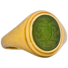 Tiffany & Co. Aladdin Carved Jade Intaglio Seal 14 Karat Yellow Gold Unisex Ring
