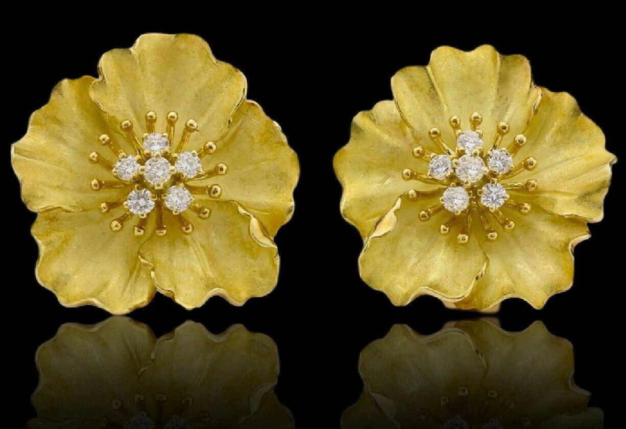 Round Cut Tiffany & Co. Alpine Rose Diamond and Gold Earrings