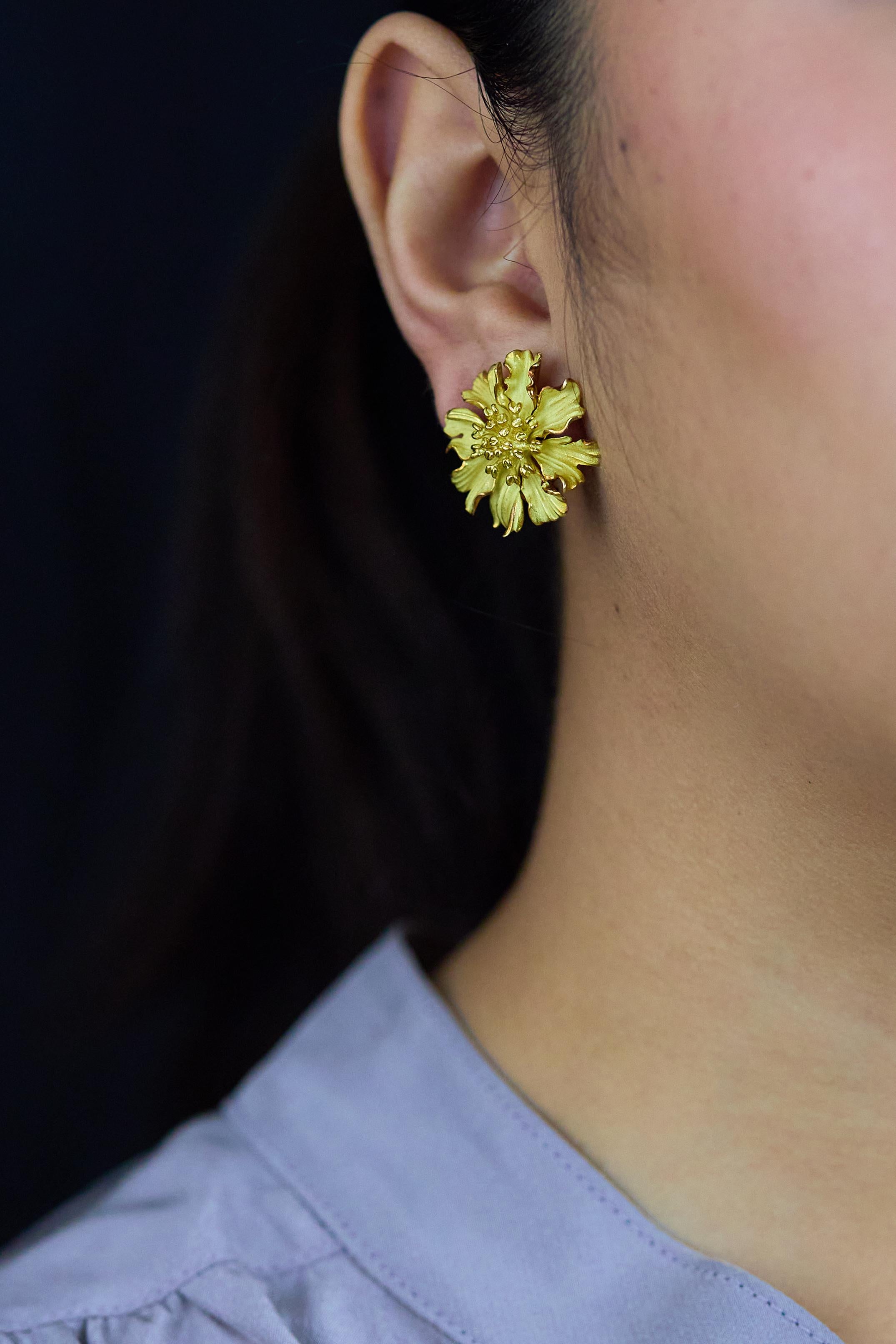 Contemporary Tiffany & Co. Alpine Rose Earrings in Yellow Gold