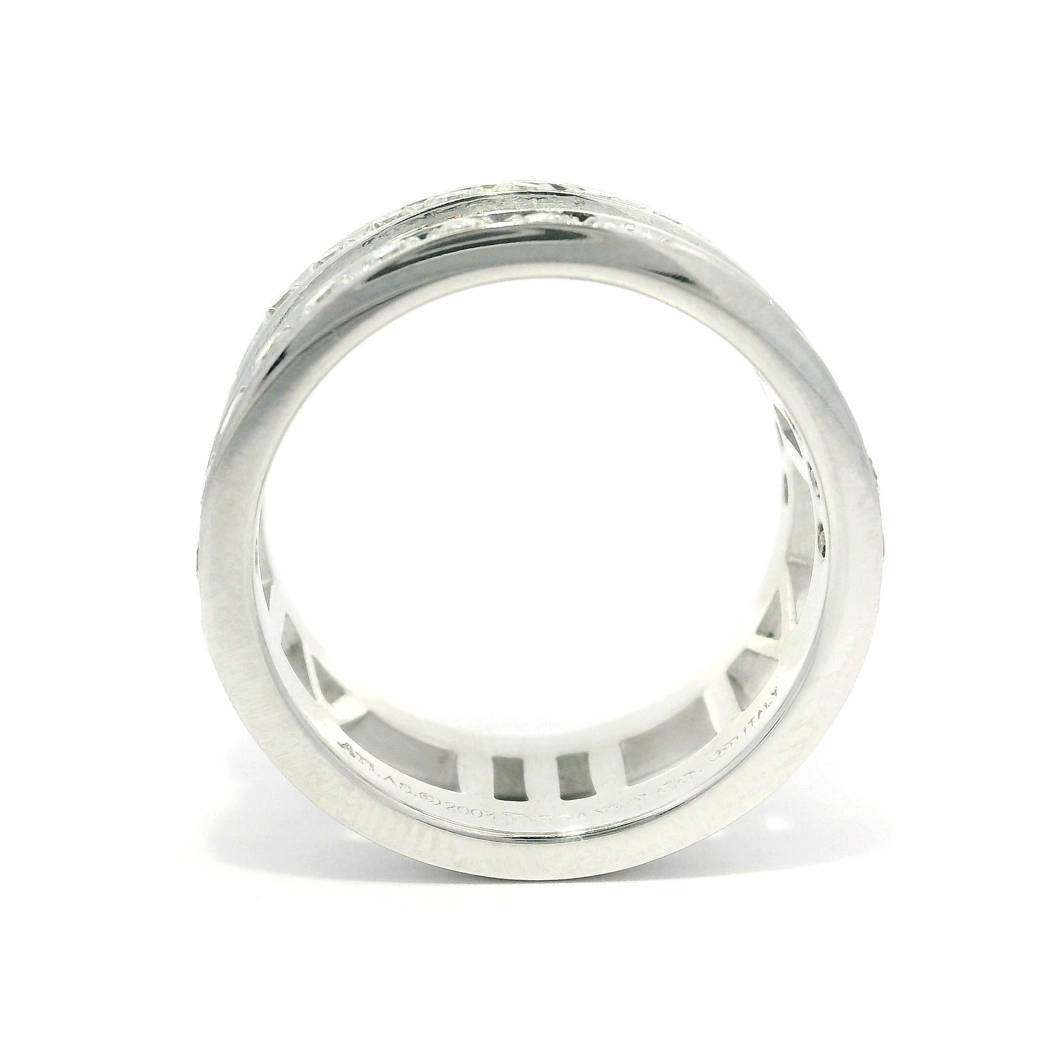 Tiffany & Co. Altas 18k Gold Diamond Pierced Roman Numeral Wide Band Ring sz5 For Sale 1